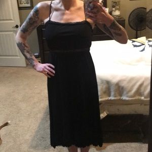 black knee length dress with lace detail